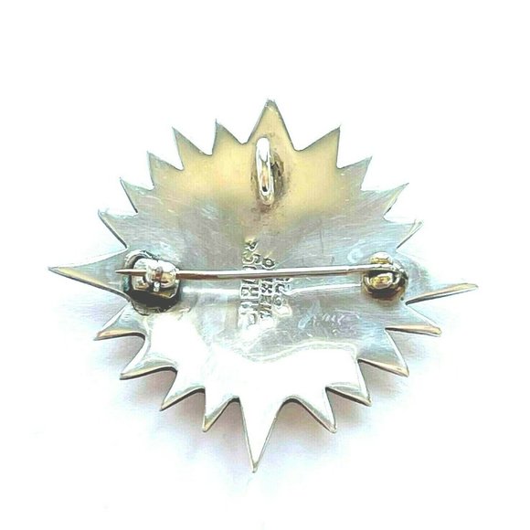 VTG Carlos Mexico 925 Sterling Blue Stone Smiley Face Sunray Brooch Pin - Picture 3 of 4